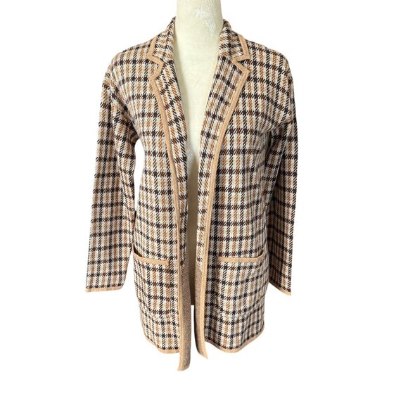 Loft Petites XSP beige houndstooth long sleeve open cardigan sweater jacket - Picture 1 of 8